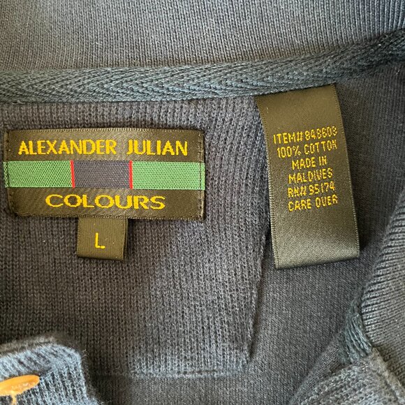 Alexander Julian Colours Men's Lg Sleeve Pullover Sweater Sz L Blue 100% Cotton - Picture 7 of 7